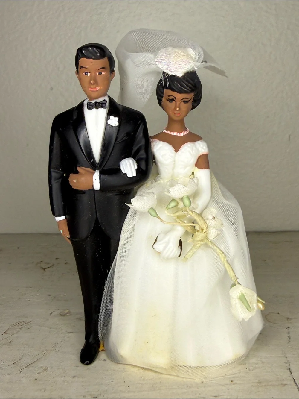 Wilton Bride and Groom Wedding Cake Topper African American Tulle Veil, Flower